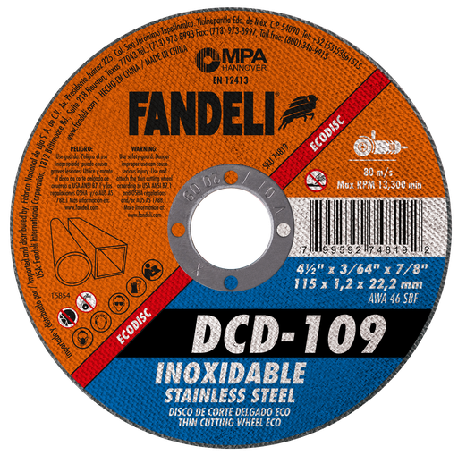 [FADCORT74819] DISCO FANDELI CORTE DELGADO P/ACERO INOXIDABLE 4-1/2" ECONÓMICO (74819)(H)