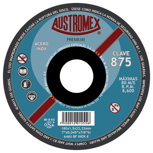 [AU062ADCINX875DE] DISCO CAZUELA AUSTROMEX P/CORTE INOXIDABLE 7" (875)(H)