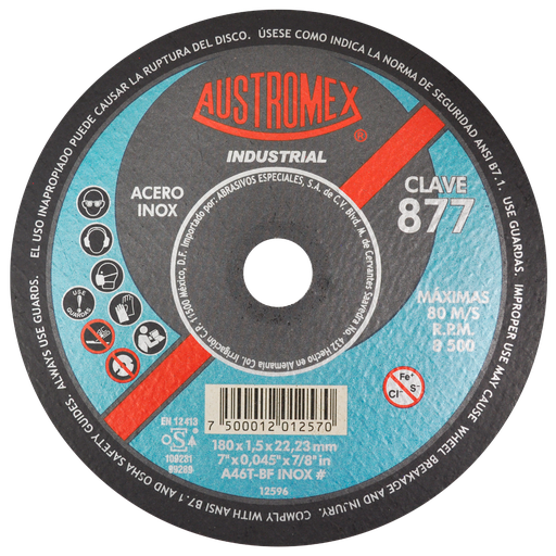 [AU119DINX0877DEL] DISCO PLANO AUSTROMEX P/CORTE ACERO INOXIDABLE 7" (877)(H)