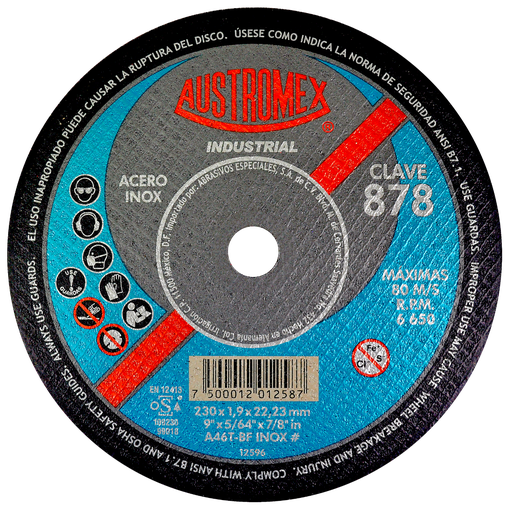 [AU122DINX0878DEL] DISCO PLANO AUSTROMEX P/CORTE ACERO INOXIDABLE 9" (878)(H)