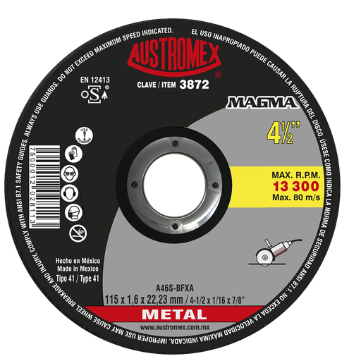 [AU616DC3872] DISCO PLANO AUSTROMEX P/CORTE METAL 4-1/2" (3872)(H)