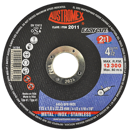 [AU078BCM2011] DISCO PLANO AUSTROMEX P/CORTE METAL-INOXIDABLE 4-1/2" (2011)(H)