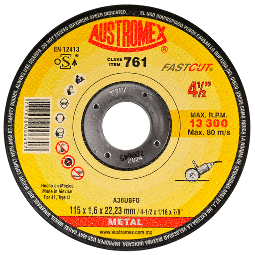 [AU078DCM0761] DISCO PLANO AUSTROMEX P/CORTE METAL 4-1/2" (761)(H)