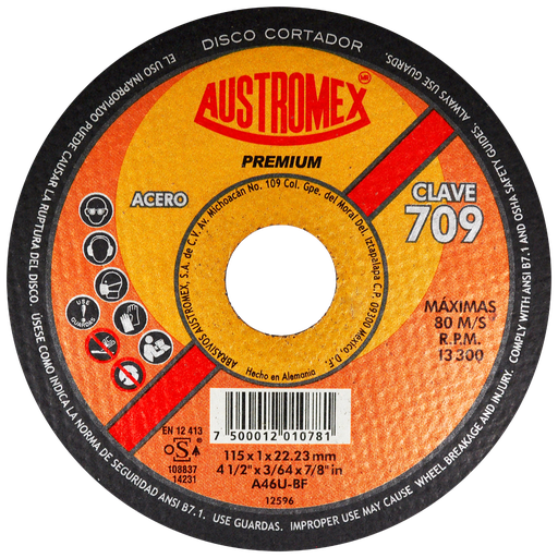 [AU079DCM0709DEL] DISCO PLANO AUSTROMEX P/CORTE METAL 4-1/2" (709)(H)