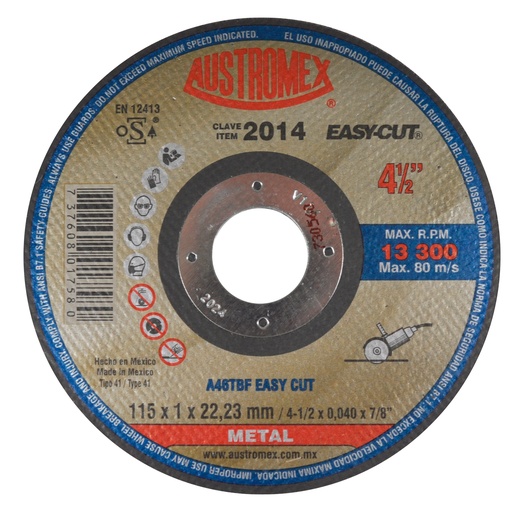 [AU074DCM2014DEL] DISCO PLANO AUSTROMEX P/CORTE METAL 4-1/2" (2014)(H)