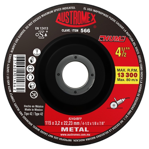 [AU045DCM0566] DISCO CAZUELA AUSTROMEX P/CORTE METAL 4-1/2" (566)(H)