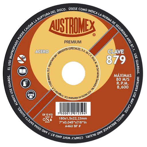 [AU086DCM0879DEL] DISCO PLANO AUSTROMEX P/CORTE METAL 7" (879)(H)