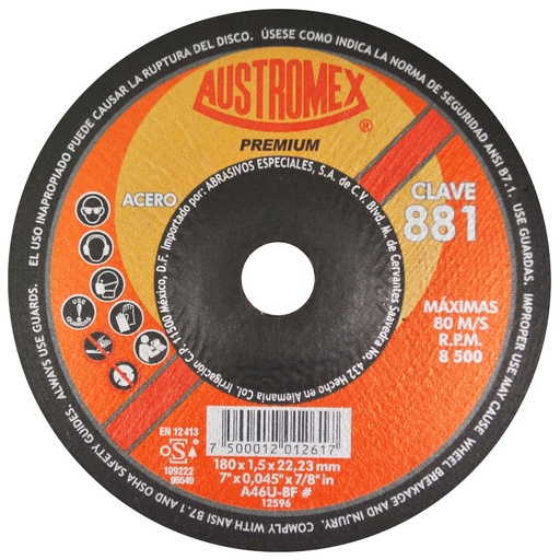 [AU054DCM0881DEL] DISCO CAZUELA AUSTROMEX P/CORTE METAL 7" (881)(H)