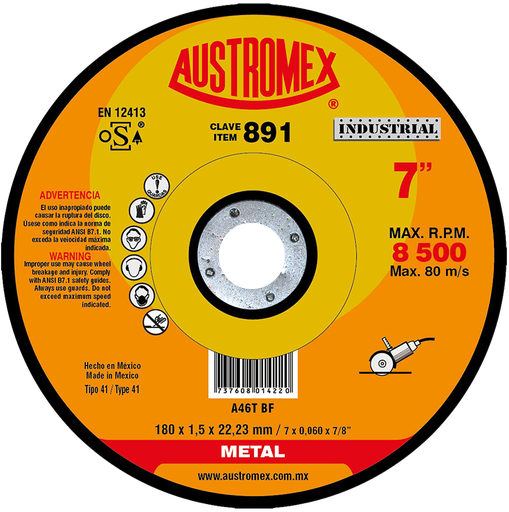 [AU084DCM0891DEL] DISCO PLANO AUSTROMEX P/CORTE METAL 7" (891)(H) DDD