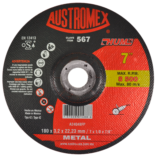 [AU049DCM0567] DISCO CAZUELA AUSTROMEX P/CORTE METAL 7" (567)(H)