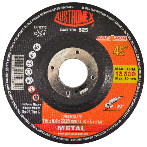 [AU012ADDM0525] DISCO CAZUELA AUSTROMEX P/DESBASTE METAL 4-1/2" (525)(H)