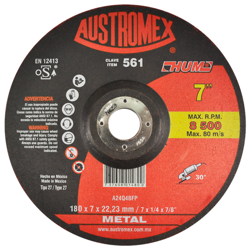 [AU014DDM0561] DISCO CAZUELA AUSTROMEX P/DESBASTE METAL 7"(561)(H)