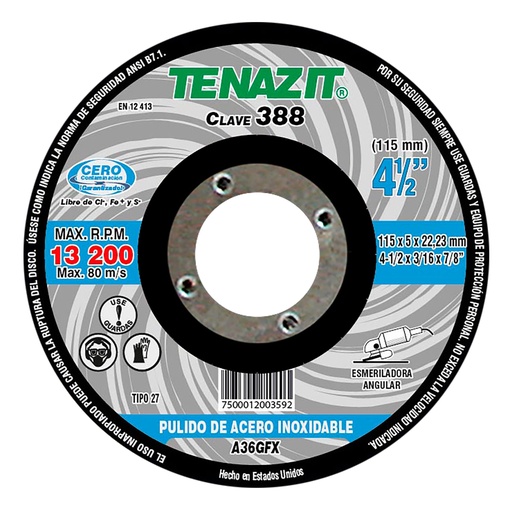 [AU669DDI388] DISCO CAZUELA AUSTROMEX P/DESBASTE-PULIDO INOXIDABLE 4-1/2" (388)(H)