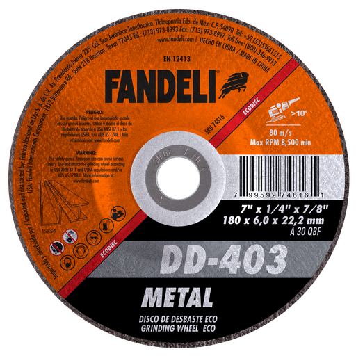 [FADCORT74816] DISCO CAZUELA FANDELI P/DESBASTE DE METAL 7" ECONÓMICO (74816)(H)
