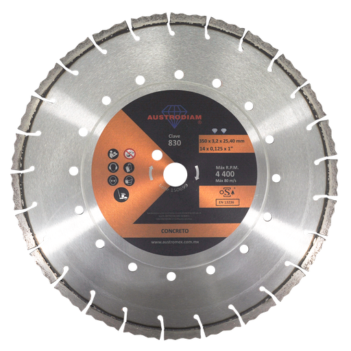 [AU535DDD0830] DISCO DIAMANTE AUSTROMEX RIN SEGMENTADO P/CORTE DE CONCRETO 14" NARANJA (830)(H)