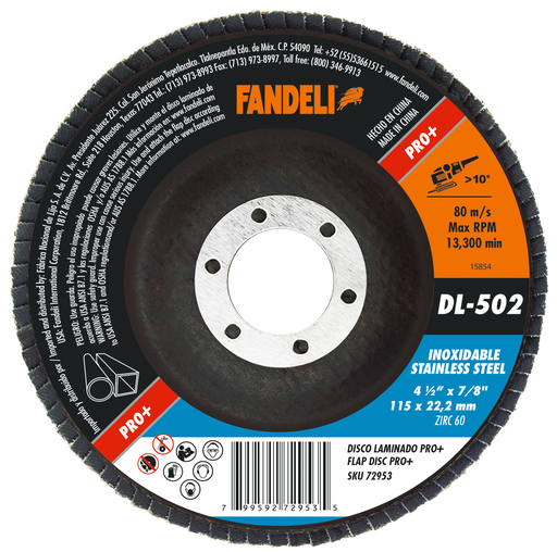[FADCORT72953] DISCO LAMINADO FANDELI P/ACERO INOXIDABLE 4-1/2 GRANO 60 (72953)(H)