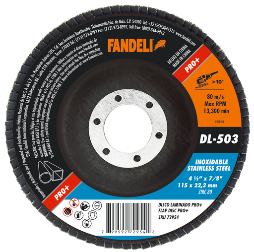 [FADCORT72954] DISCO LAMINADO FANDELI P/ACERO INOXIDABLE 4-1/2" GRANO 80 (72954)(H)