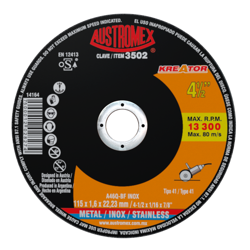 [AU623DC3502] DISCO PLANO AUSTROMEX P/CORTE METAL-INOXIDABLE 4-1/2" (3502)(H)