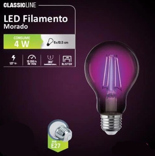 [IGOFAAK122226] AKSI FOCO FILAMENTO A19 4W LILA (122226)