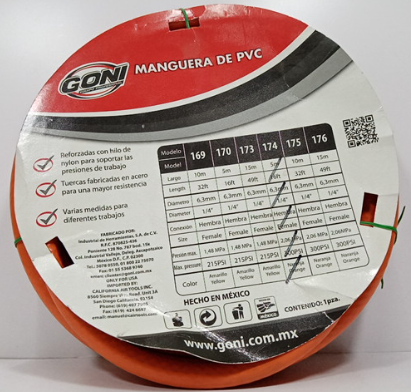 [GOMA174] GONI MANGUERA REFORZADA 1/4" HEMBRA NARANJA 5M (174)