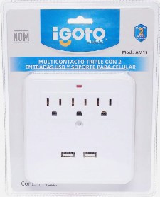 [IGOAM07] IGOTO MULTICONTACTO TRIPLE C/2 ENTRADAS USB BLANCO (AM07)(E)