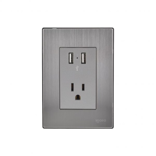 [IGOINOX1006] IGOTO PLACA C/2 TOMAS USB + 1 CONTACTO PLATA (INOX1006)(E)