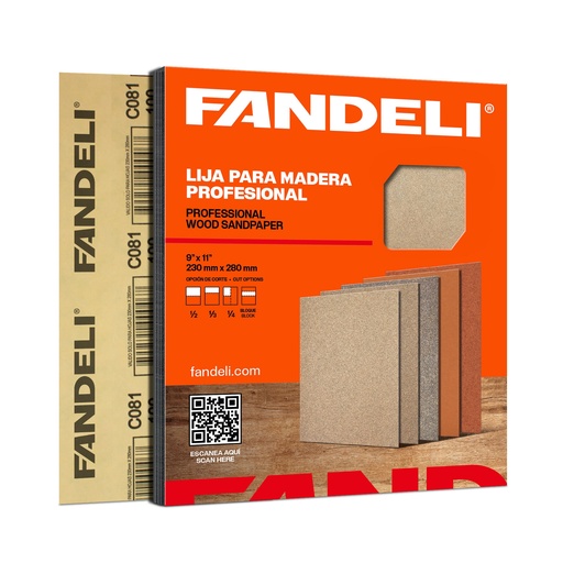 [FALMA060] PAQUETE C/25 PIEZAS LIJA FANDELI MADERA AMERICANA D081 GRANO 60 (00059) 