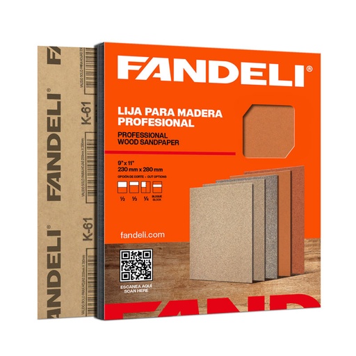 [FALMG] PAQUETE C/25 PIEZAS LIJA FANDELI MADERA K-61 PAIS GRUESA (00085) 