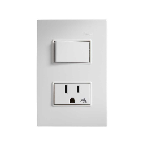 [SI-S23263-80] PLACA SIMON C/1 INTERRUPTOR 2 VÍAS + 1 TOMACORRIENTE 2P+T BLANCO (23263-80)(E)