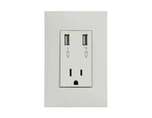 [SIP3VMF] PLACA SIMON C/2 CARGADOR USB + TOMACORRIENTE 2P+T MARFIL (25454-61)(E)