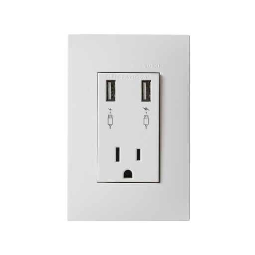 [SIP3VBCO] PLACA SIMON C/2 CARGADORES USB + 1 TOMACORIENTE 2P+T BLANCO (25454-60)(E)