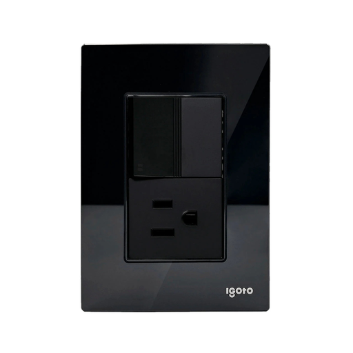 [IGOINOXCRIS2007] IGOTO PLACA ARMADA NEGRA C/1 APAGADOR ESCALERA + 1 CONTACTO DE 1.5 MÓDULOS (CRIS2007)(E)
