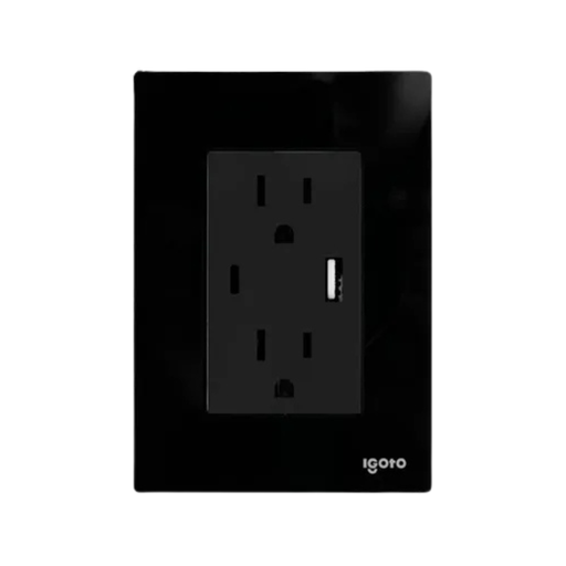 [IGOINOXCRIS2025] IGOTO PLACA NEGRA C/2 CONTACTOS DE 1 MÓDULO + 1 USB + 1 USB C (CRIS2025)(E)